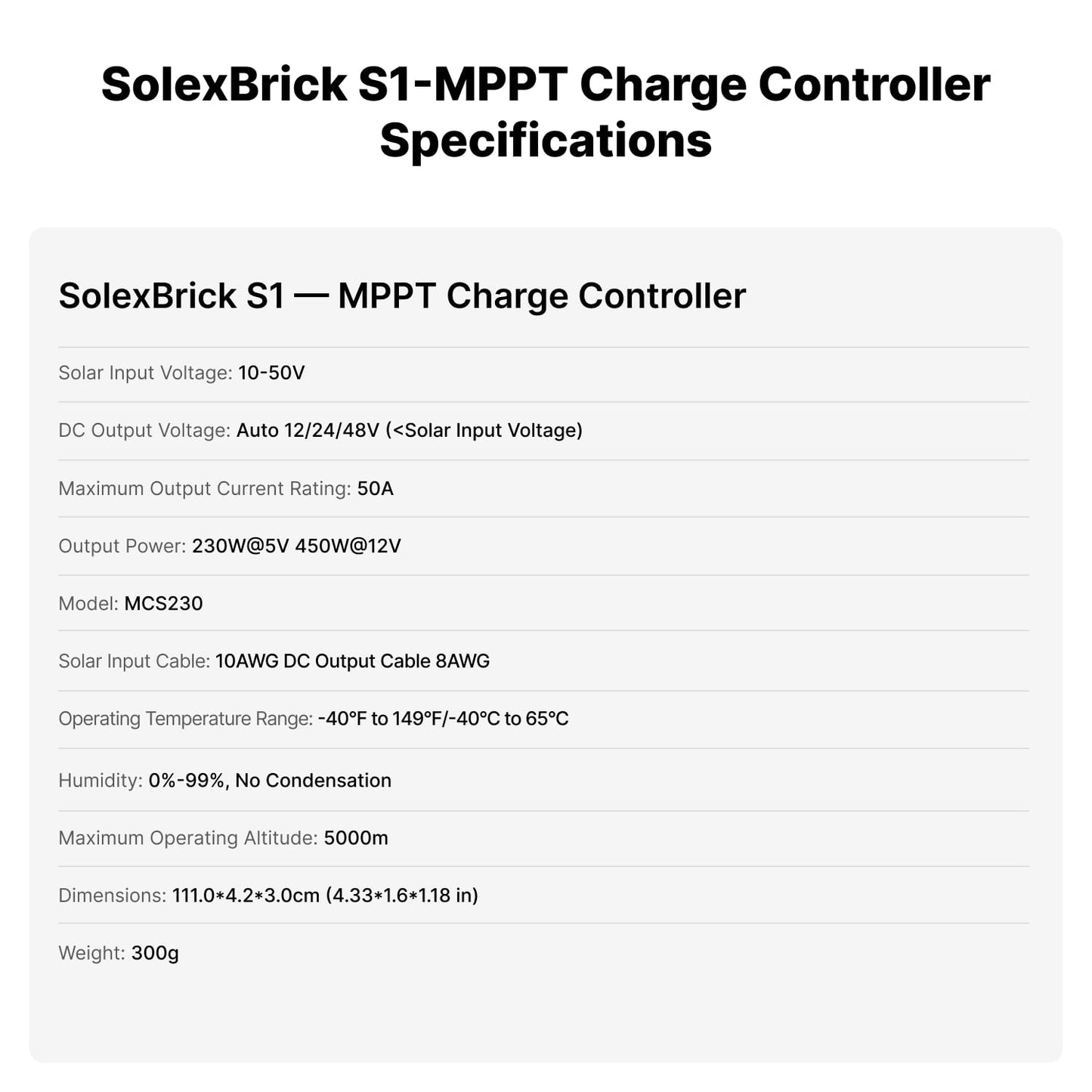 OPTISOLEX Smart 50A MPPT Solar Charge Controller - Lightweight 0.66 lbs, IP68 Waterproof, 12V/24V/48V Lithium Batteries Systems, Mix&Match Different Solar Panels, SolexBrick S1