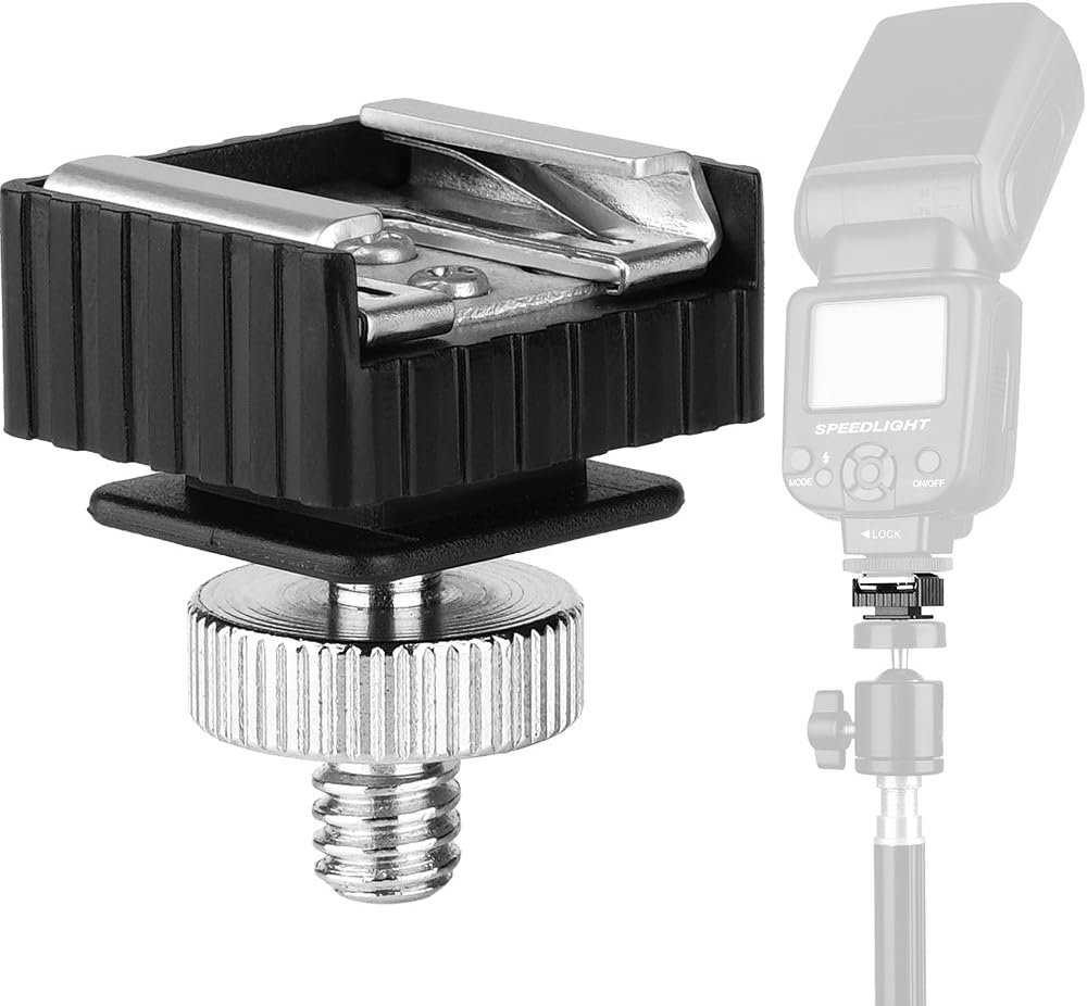 1/4 1/4"-20 Flash Shoe Mount Adapter to Thread Hole with Male Tripod Screw Adapter for Light Stands Umbrella Holder