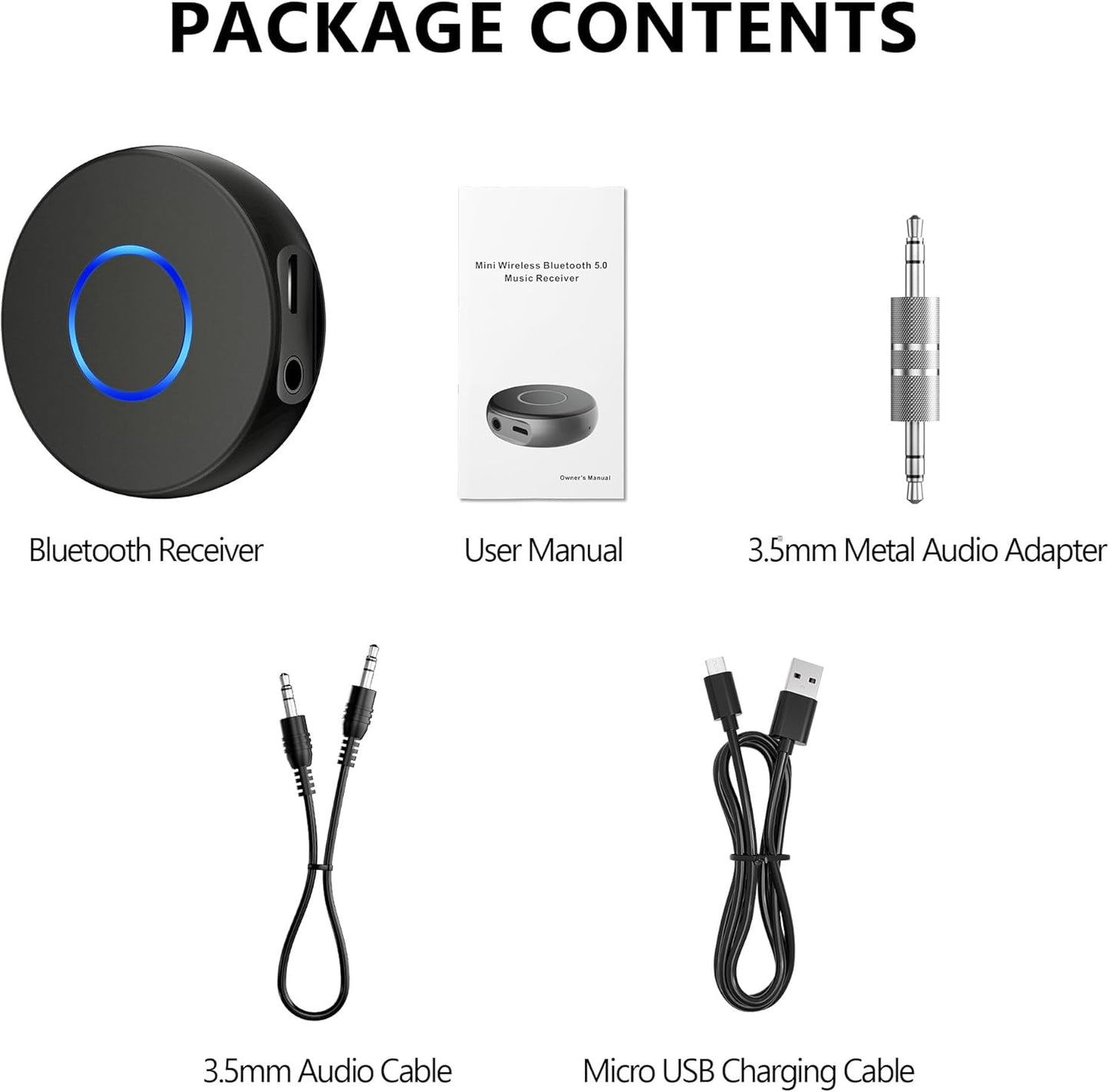 SONRU 3.5mm Bluetooth Aux Adapter for Car, Wireless Audio Receiver, Portable Hands-Free Kit with RCA AUX for Home/Car