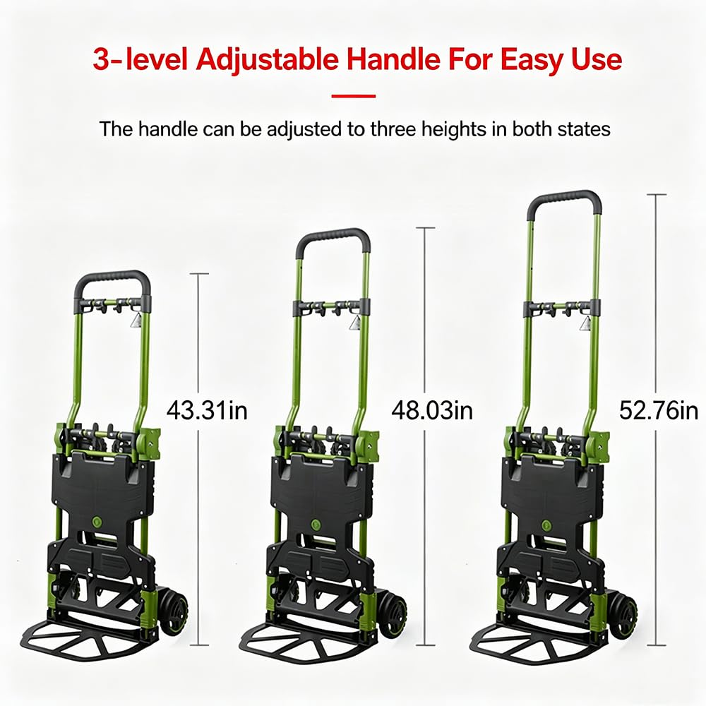 2-in-1 Black Folding Small cart, Outdoor Cargo handling Vehicle, Flatbed Trailer with a Load Capacity of 330 pounds (1, Green+Black Brake)