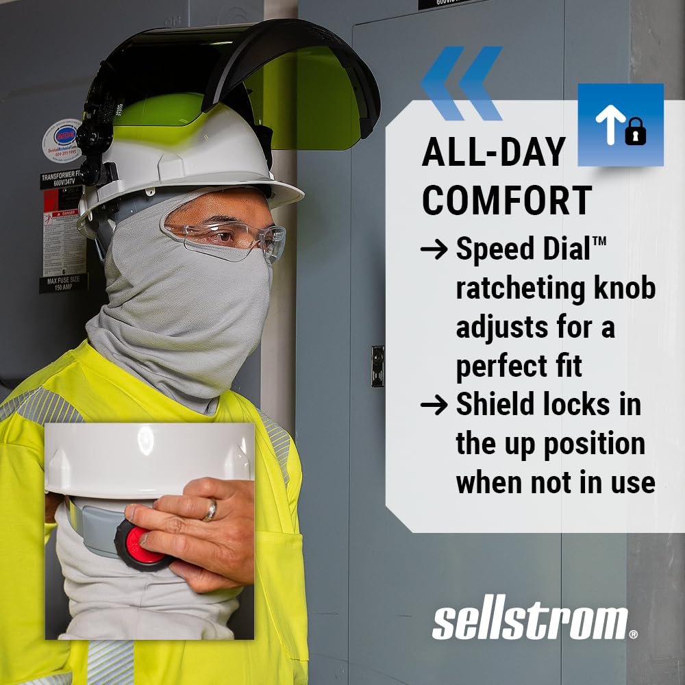 Sellstrom Full Face Shield Mask with Hard Hat - Arc Flash Rated Protective Mask for Work, for Grinding - ANSI Z87.1