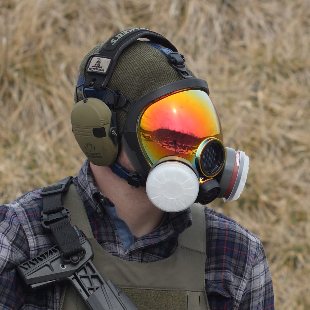 Parcil Distribution PD-101 Inferno Red Mirrored Full Face Organic Vapor & Particulate Respirator - Dual Activated Charcoal Filtration - Full Face Eye Protection Mask