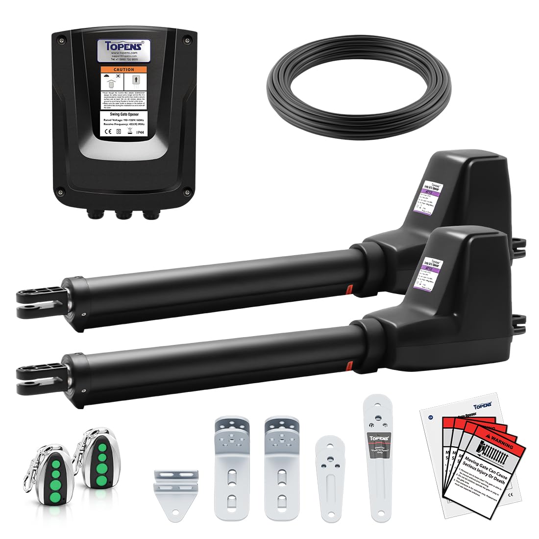 TOPENS AT1202 Automatic Gate Opener for Heavy Duty Dual Swing Gates Up to 18ft per Arm, Dual Swing Gate Operator AC Powered with Remote Control Kit Gate Motor Solar Compatible