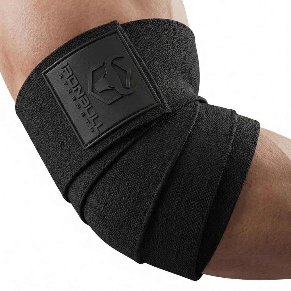 Elbow Wraps for Weightlifting (1 Pair) - 50" Elastic Elbow Braces for Weight Lifting - Elbow Support for Bench Press, Powerlifting, Fitness, & Gym Workout - Gym Elbow Straps Weightlifting - Elbow Compression Strap Brace (Black/Black)