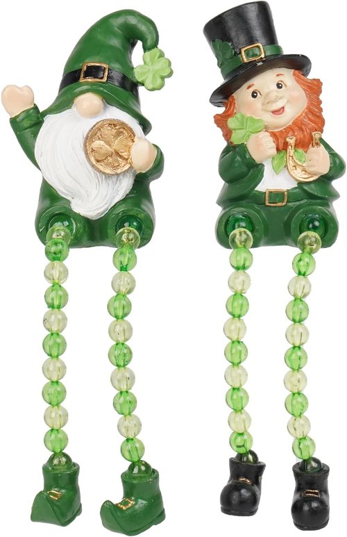 Braxio St. Patrick's Day Collectible Figurines - Set of 2 Green Gnome Shelf Sitters | Perfect Table Decor
