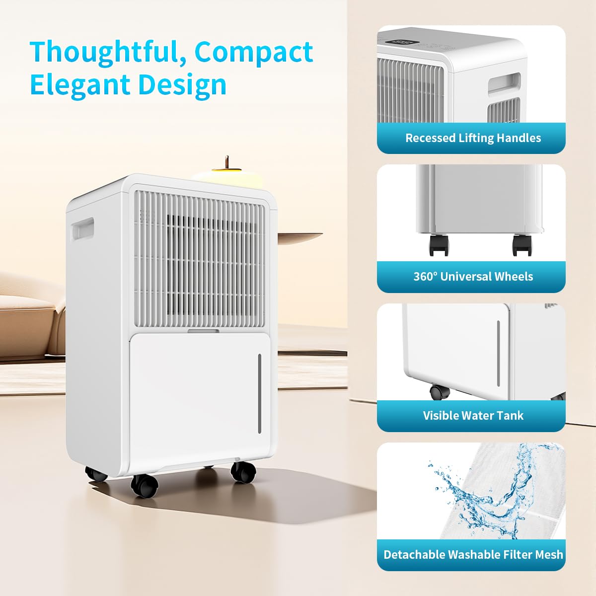 HXCOCKCROW Dehumidifier for Home Basement, 17 Pints Dehumidifiers with Drain Hose for 550 Sq. Ft Bedroom Bathroom Small Room RV, 3 Working Modes, Smart Humidity Control, 24H Timer, Auto Defrost