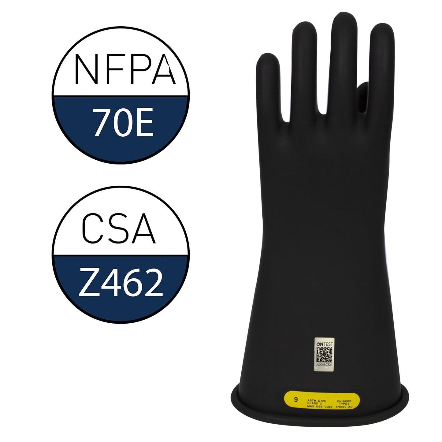 Enespro Class 2 Black Rubber Voltage Insulating Gloves, Max. Use Voltage 17000V AC/25500V DC, GC2B10