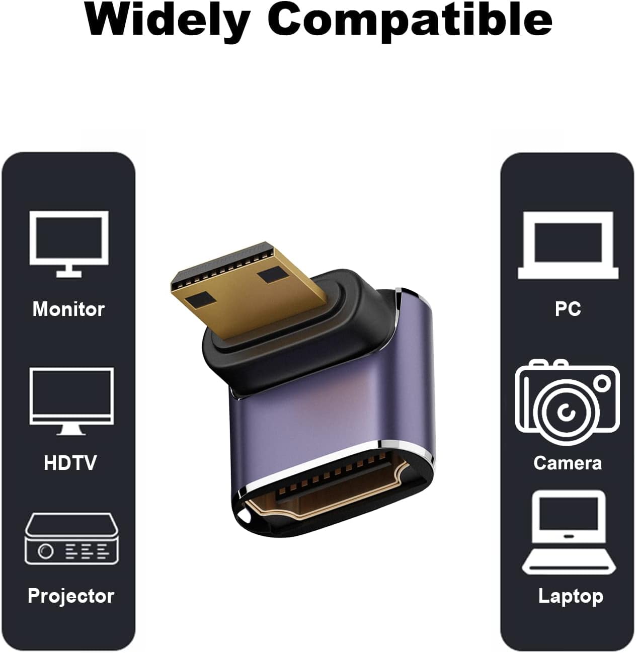 AreMe 8K (2 Pack), 90 Mini HDMI to HDMI Adapter Up and Down Degree Right Angle Mini HDMI Male to HDMI Female Converter