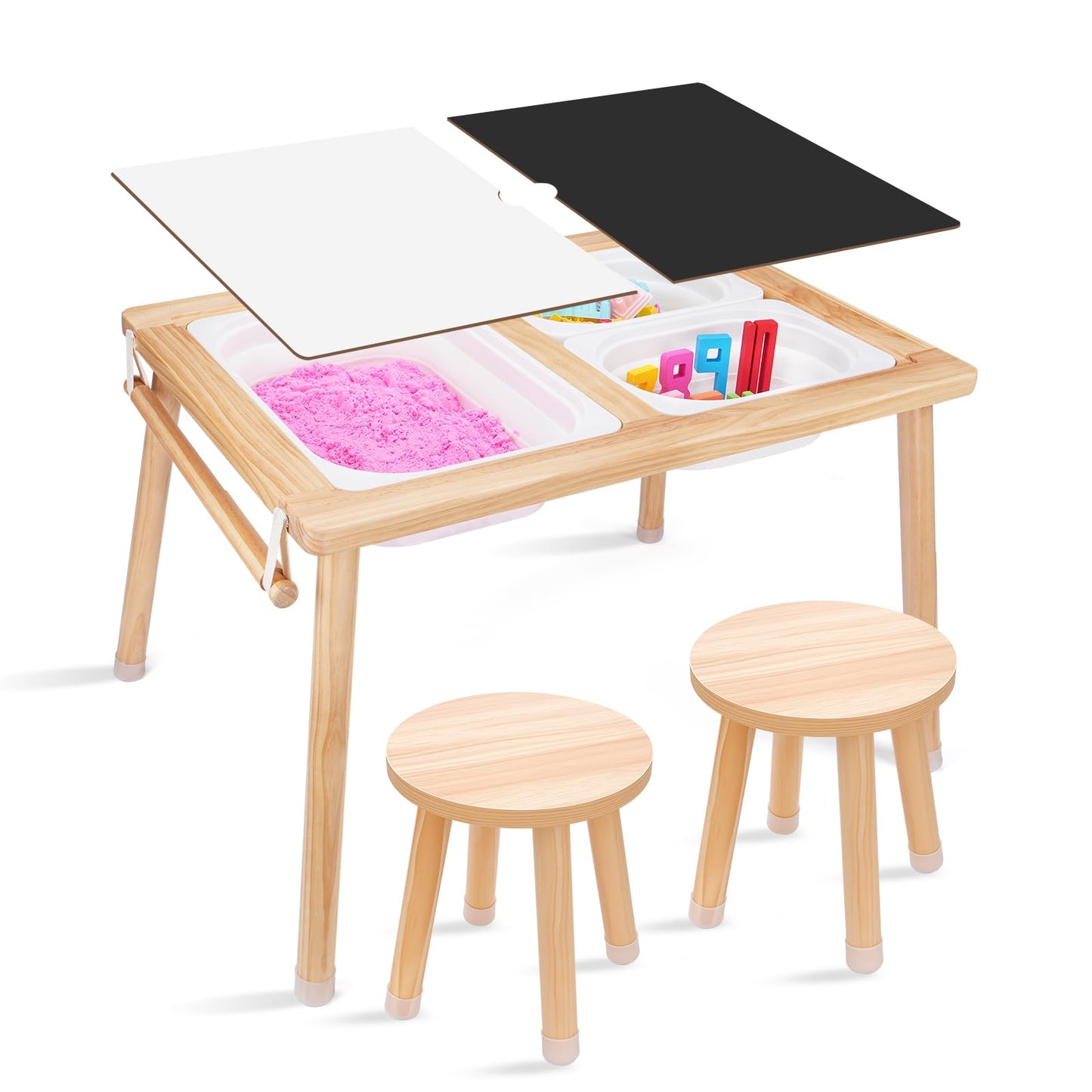 ZYLOHA Toddler Sensory Table and Chair Set, Kids Sensory Bin Tables with Paper Roll Stick & Double-Side Board,Toddler Play Table with 3 Storage Bin, Indoor Outdoor Boys Gilrs