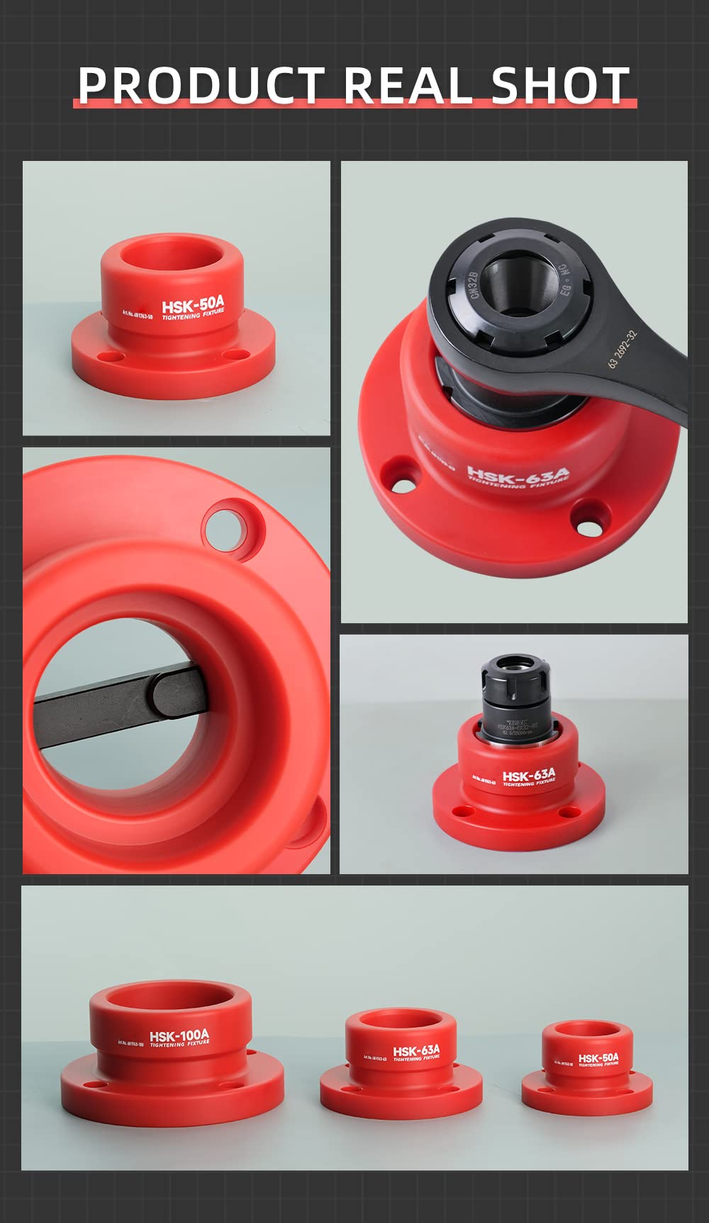 SFX HSK100 Tool Holder Tightening Fixture for Universal CNC Equipment, Hard Anodized suitable for HSK100A and HSK100C Tool Holder