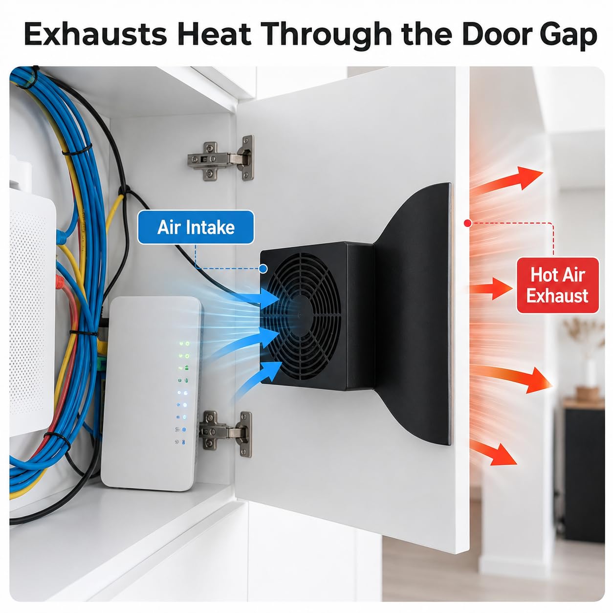 Cabinet Cooling Fan – No Drilling Required, Quiet Slim Fan for Home Theater AV Cabinets, Electronics Enclosures, Server Racks, and Ventilated Doors