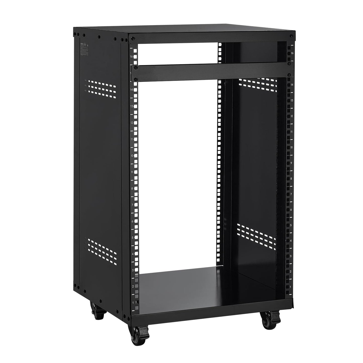 VEVOR 16U AV Rack, Recording Studio Rack Cabinet, Open Frame Server Rack with Locking Caster Wheels, Removable Side Panels & Vent Design for 19" Network, Audio, Video, IT & Network Equipment Mounting