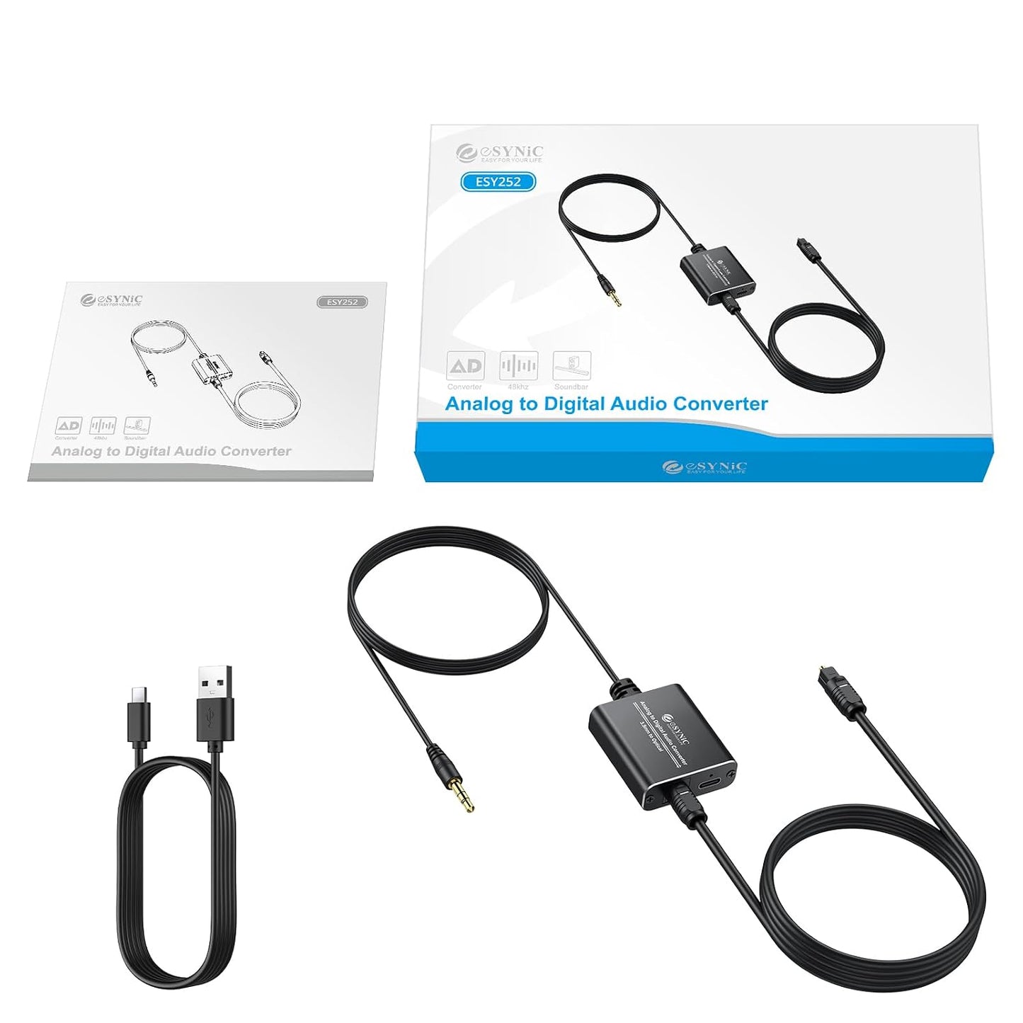 3.5 mm Setup-7ft eSynic Portable to Optical Audio Cable Converter-Aluminum Alloy Housing-Easy to Long Analog to Digital