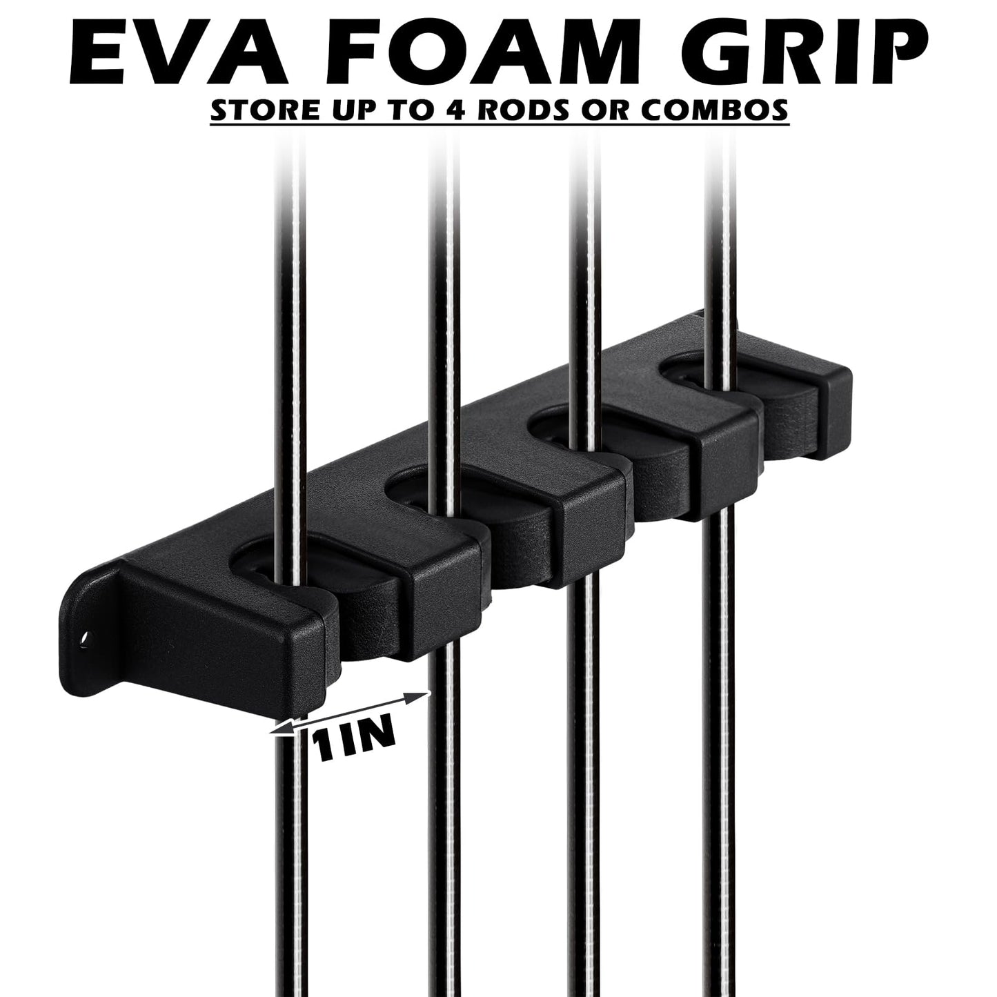 Sratte 4 Pcs Rod Holders for Fishing Boat Wall Mount Fishing Pole Holders 4 Rod Horizontal EVA Foam Garage Rod Rack Summer Boat Accessories for Men Gifts, 9.7 Inch(Black)