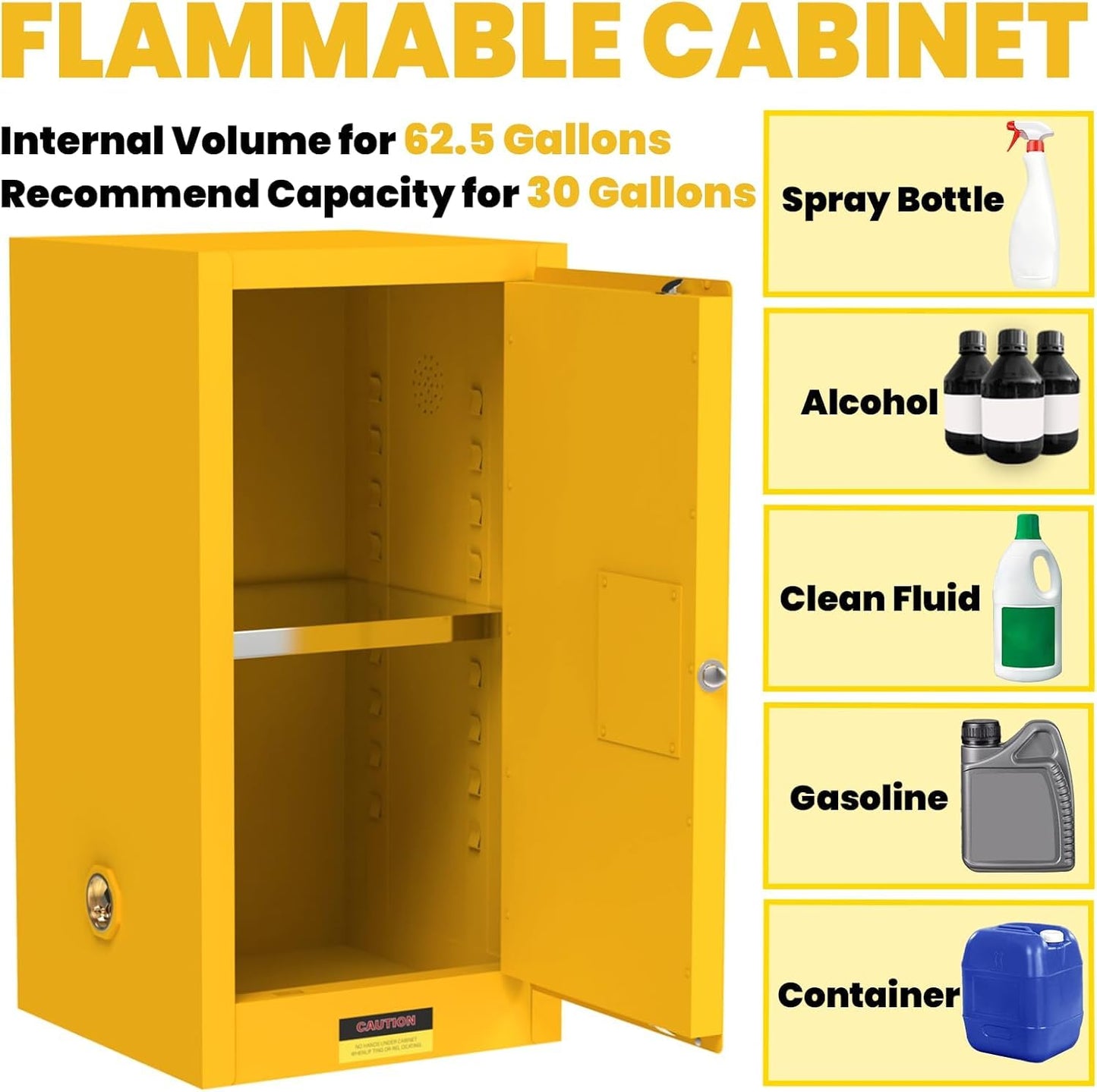 BLUEIAN 30 Gallon OSHA Flammable Storage Cabinet | 36x23x23 Double-Wall Steel Fire Cabinet with 3-Point Lock, Leak-Proof Sump & ESD Grounding Cable for Gasoline, Chemicals