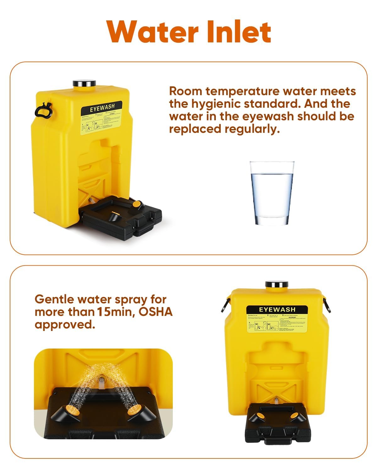 14 Gallon Portable Eyewash Station, OSHA Approved Eye Wash Station for Wall Not Plumbed, Gravity Fed Emergency Eyewash Station with 15 Minute Flush, Eye Wash Station for Construction Site Lab Garage