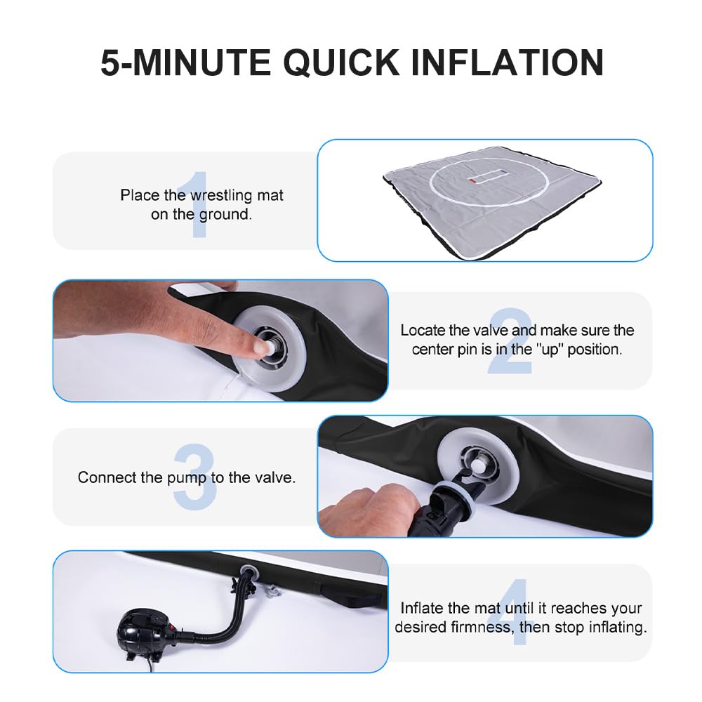COOLWAVE Inflatable Wrestling Mat and Jiu Jitsu Mats for Home Gym or Outdoor Training, Great for BBJ, MMA, Martial Art, Grappling, Judo, Boxing, Yoga and More with Soft Landings and Good Bounce (Light Gray+Black, 10FT)