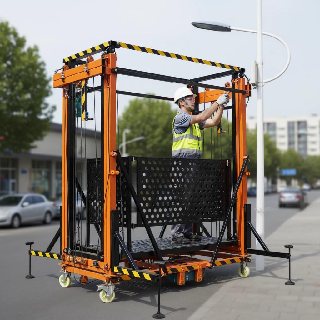 1100 lbs Electric Scaffolding Lift Platform, 16.4 FT Vertical Lift, Heavy Duty Electric Aerial Work Platform for Construction, Lighting, Painting & Roof Maintenance (CE Certified)(6.5)