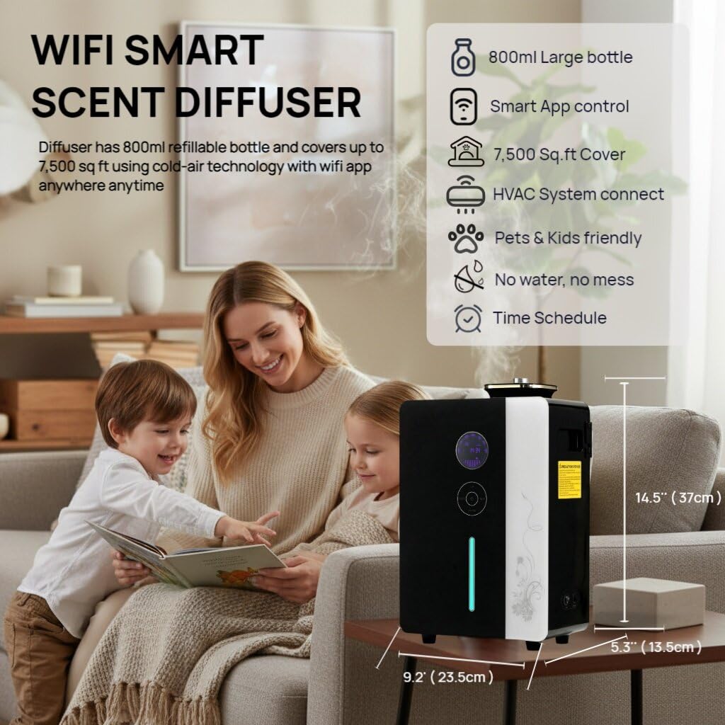 Kevinleo 7500 Sq Ft Commercial Scent Machine for Home, HVAC Cold Air Diffuser System, 800ml Waterless Fragrance Nebulizer for Large Space Hotel Lobby Gym Spa, Smart WiFi Bluetooth App Control (KS2000)