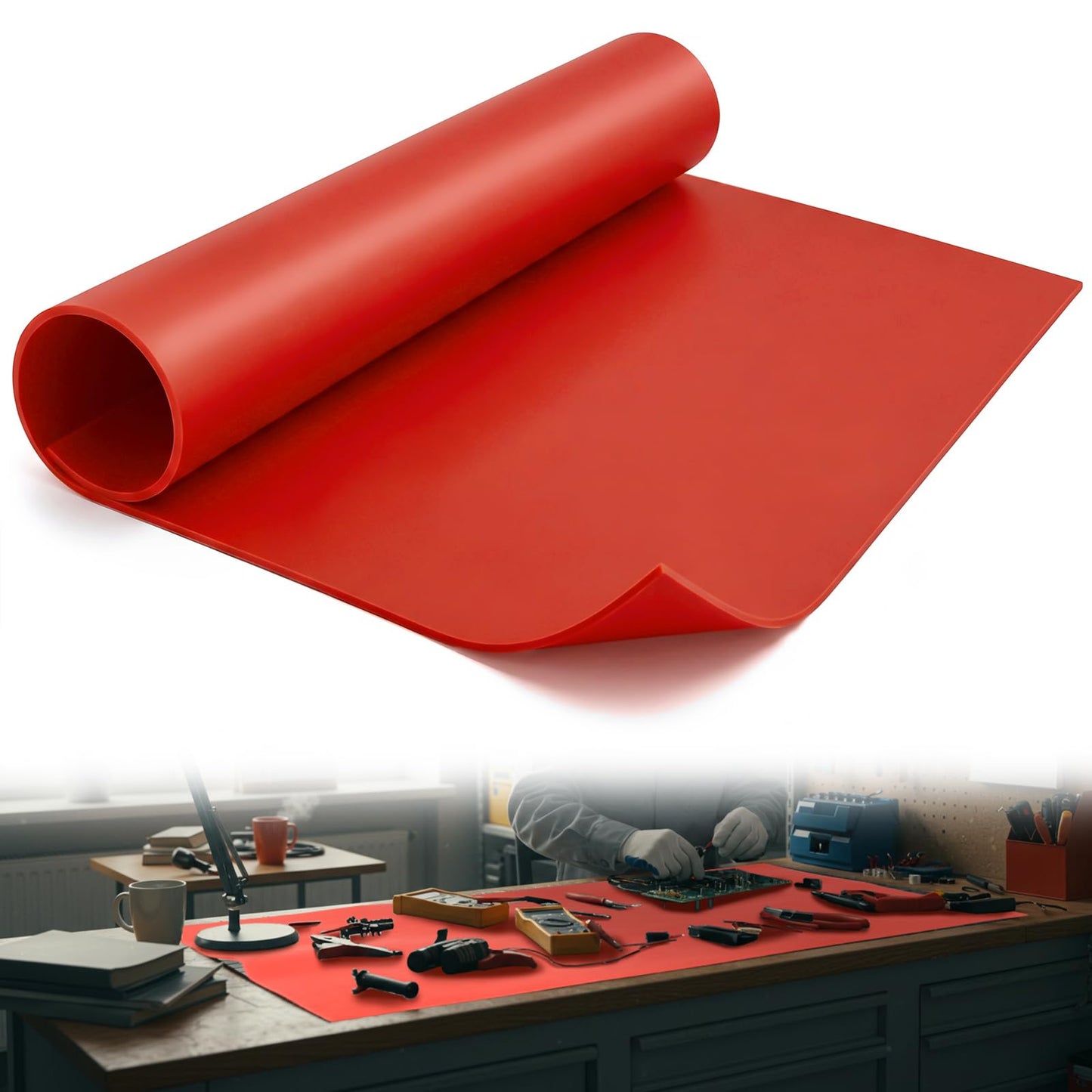 Maasechs 1 Pcs 40" x 40" Electrical Insulated Rubber Blanket, 1000v High Voltage Insulation Mat Electrical Safety Rubber Mat Non Conductive Dielectric Mats for Electricians Industrial Workspaces, Red