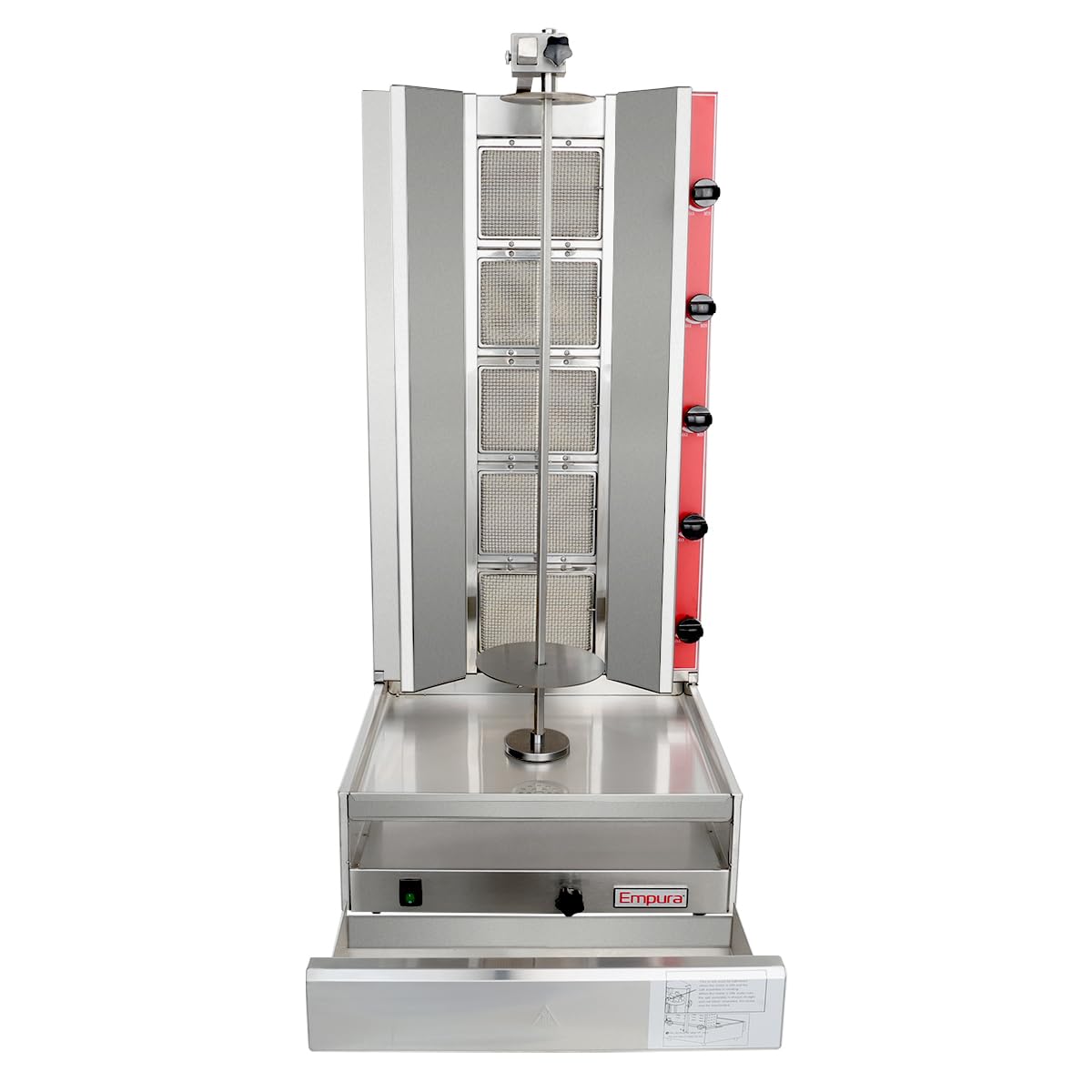EMPURA 21" Heavy-Duty Vertical Broiler Gas | Commercial Gyro Rotisserie Griller with U-Shape Burner for Concession Stand | 130 lb Capacity, 9500 BTU, 21"W x 23"D x 44"H, Stainless Steel, NSF, 120v
