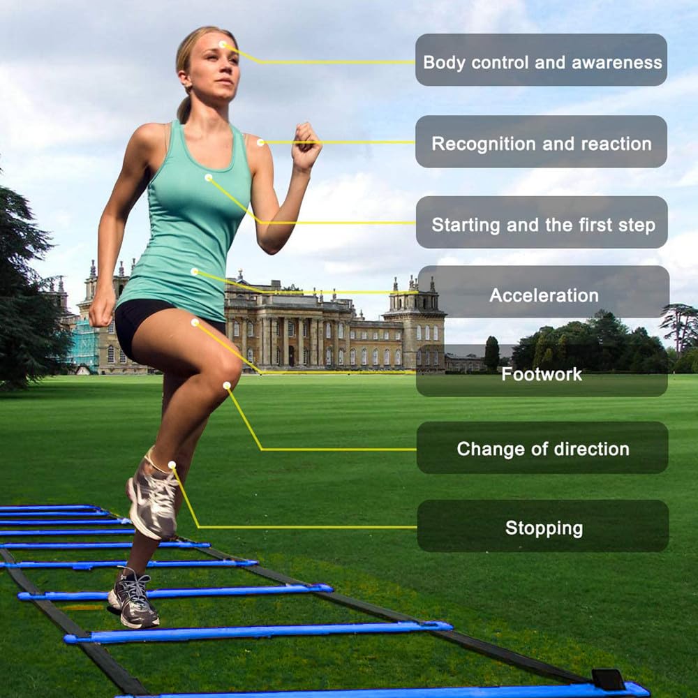 Kvittra Adjustable Speed Training Hurdles Fitness & Speed Training Equipment with Agility Ladder - Plyometric Fitness & Speed Training – Hurdle/Obstacles for Soccer, Football, Track & Field (Blue)