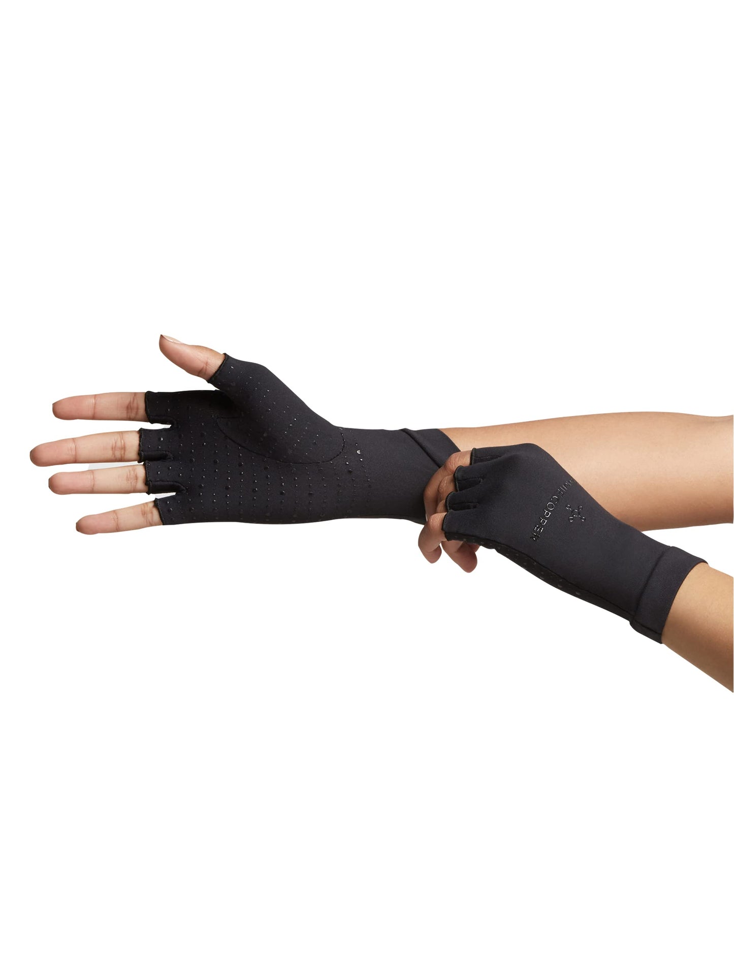 Tommie Copper Core Compression Half Finger Gloves, Unisex, Men & Women, 4D Stretch, Sweat Wicking Breathable Gloves for Hand Stiffness, Swelling & Joint Support - Black - Medium