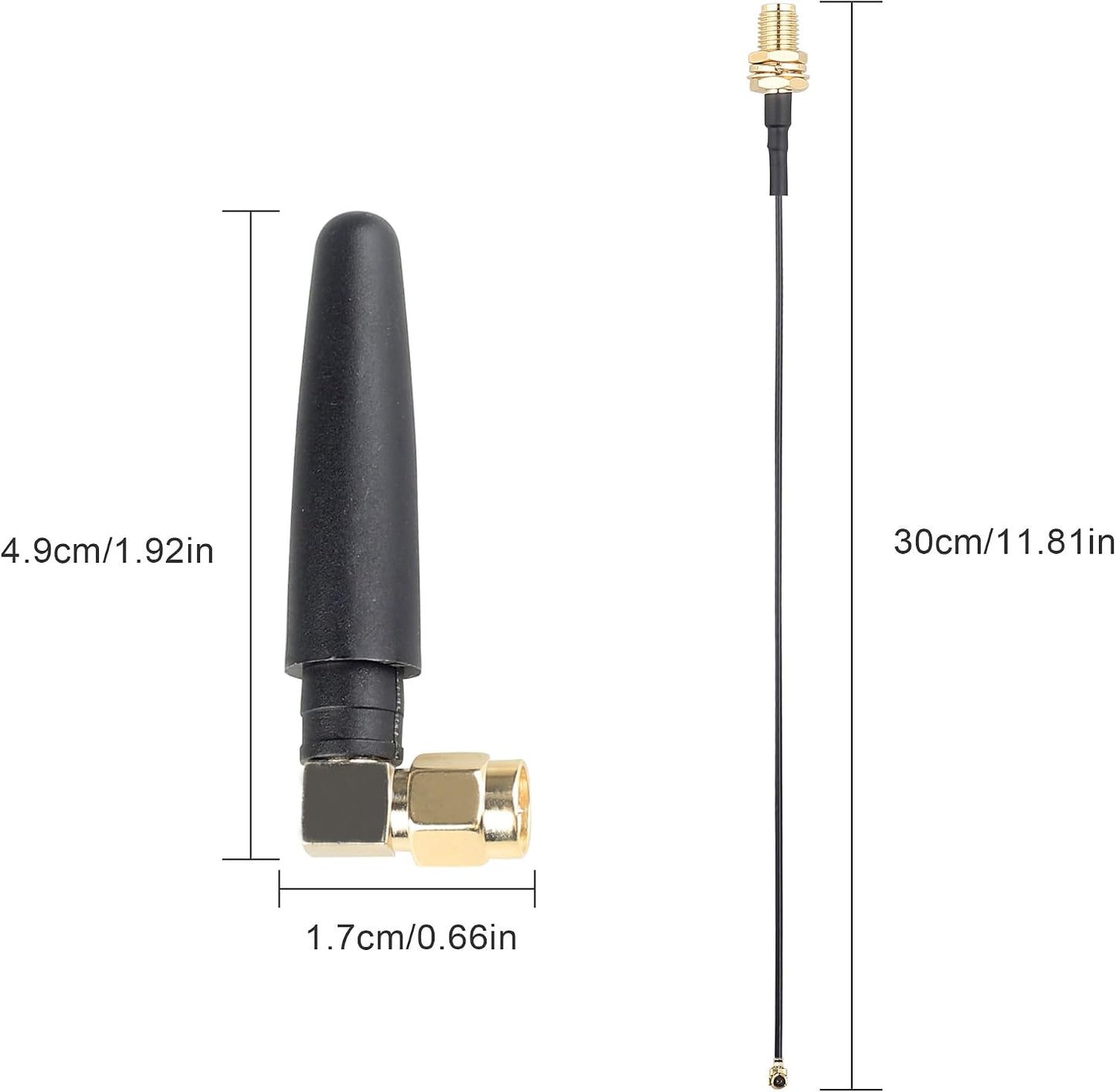 DAMGOO 2.4GHz 2dBi RF1.13 30cm Bluetooth WiFi Antenna SMA Male (Pin) with U.FL to SMA Female Pigtail Cable