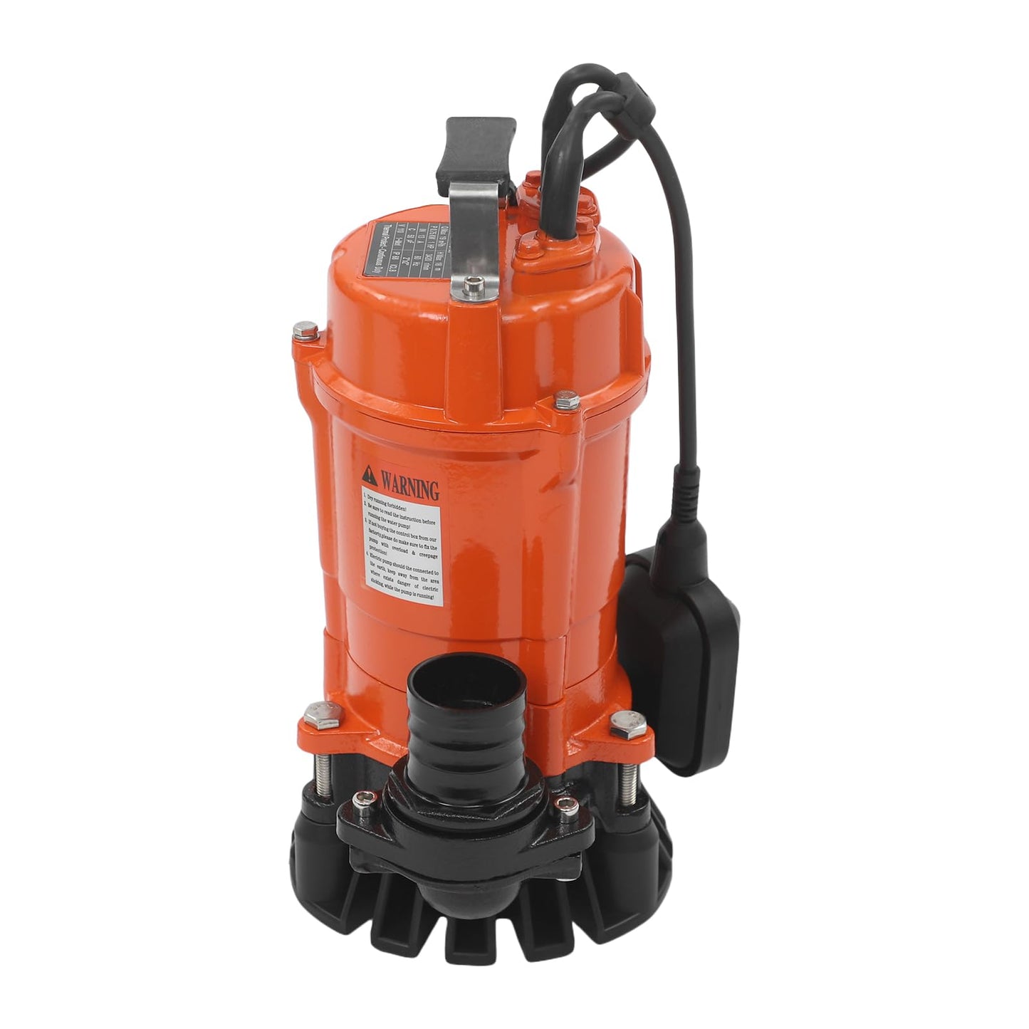 Submersible Trash Pump 1HP, 5019 GPH Electric Sewage Pump with IP68 Waterproof, 59ft Max Head for Basement, Sump, Flood, Sludge & Garden Irrigation (Orange, 1HP)