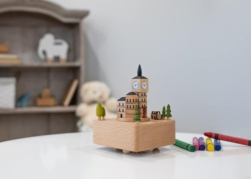 Cottage Garden Big Ben Musical Figurine - 6 Inch Woodgrain Beech Wind-Up Design