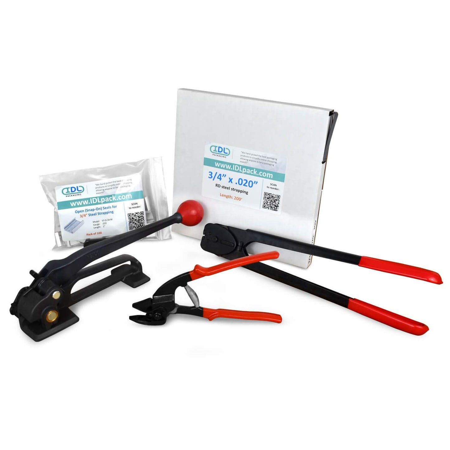 IDL Packaging - B.SSK.34.200 Portable 3/4" x 200' Steel Strapping Kit, 1700 lbs Break Strength – Full Packaging Strapping Solution – Standard Banding Kit