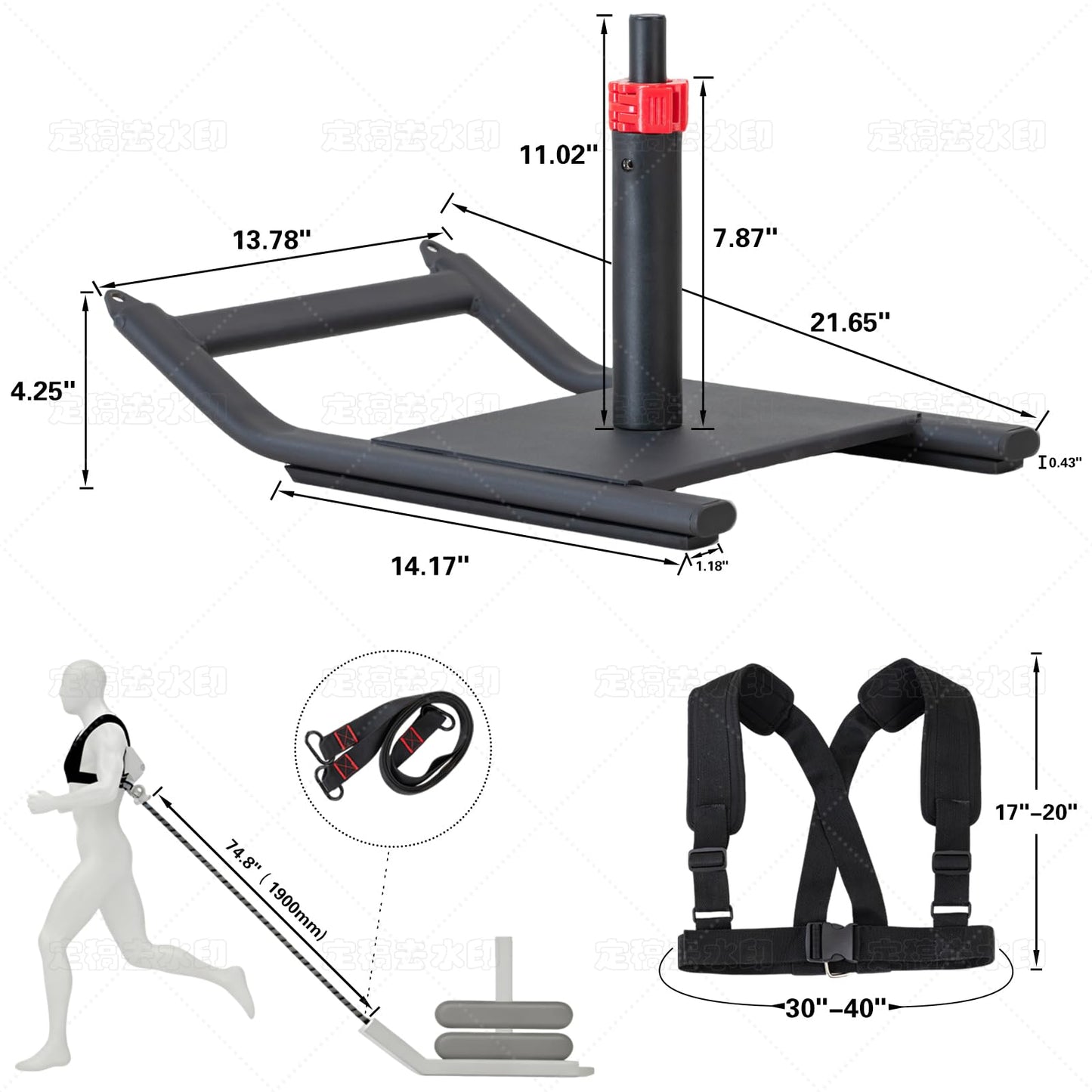 ANOSWXG Metal Steel Weight Sled, Arc Design Workout Sled for Football Training Equipment & Speed Training, Adjustable Back Strap Pull Sled for Adults (Fits 1/2 Inch Weight Plates)