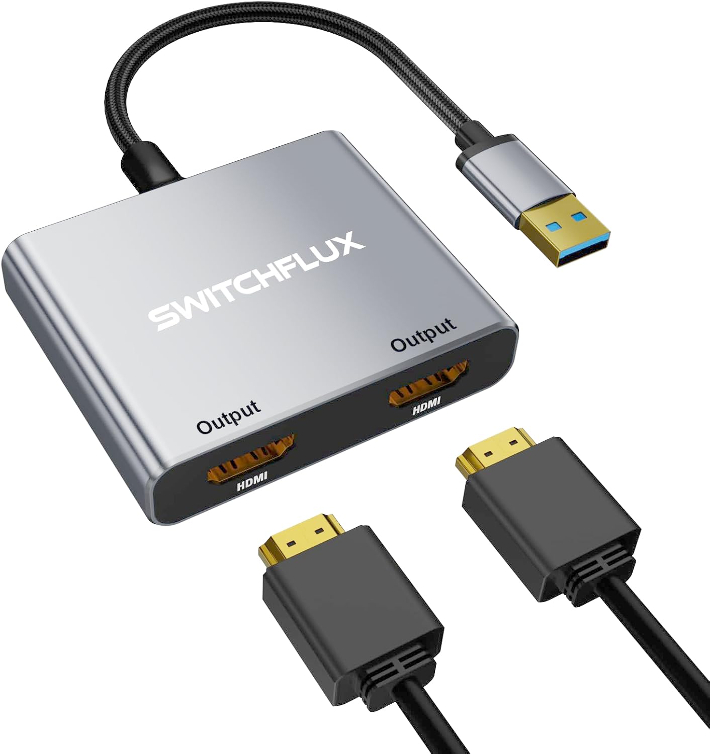 SWITCHFLUX 3.0 USB to HDMI Adapter,[Gold-Plated & Aluminum Shell] USB to Dual HDMI for Dual Monitors,USB A to HDMI