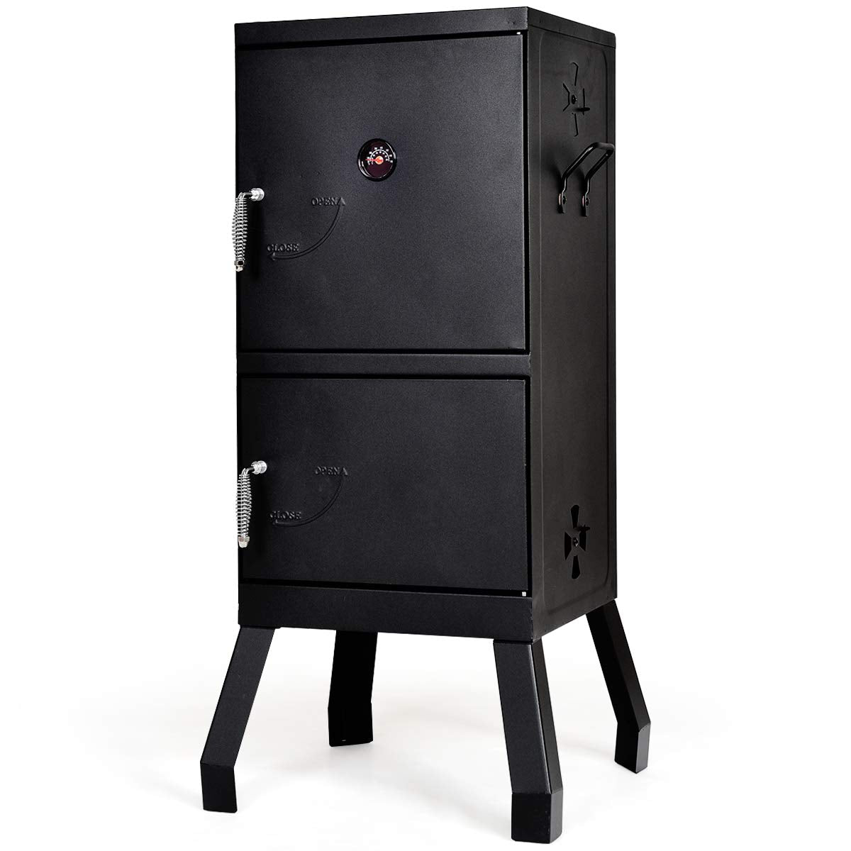DORTALA Vertical Charcoal Smoker, Outdoors Charcoal Barbeque, Smoked Carbon Oven, Iron Structure, w/Two Chrome-plated Nets, Two Charcoal Pots, Suitable for Lawn Picnic, Backyard BBQ (Black)