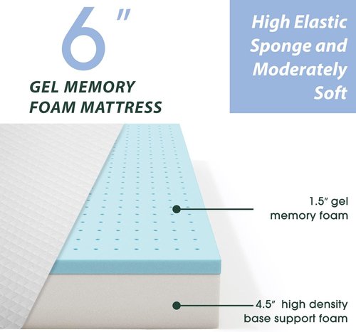 BestMassage 6-Inch Gel Memory Foam Mattress - Medium Firm Feel | CertiPUR-US Certified | Pressure Relief & Cooling Ventilation