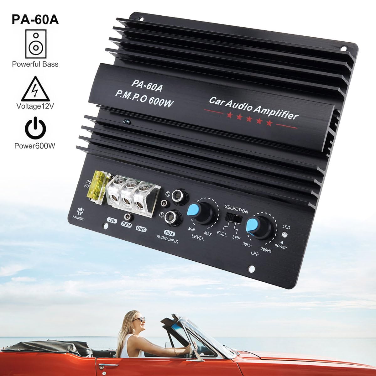 DriSentri 12V 600W Subwoofer Board Bass Module High Power Mono Channel Car Audio Amplifier Board, Powerful Bass Car