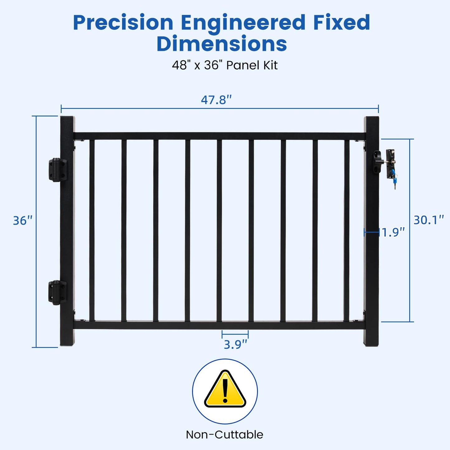 Aluminum Deck Gate Kit for Outdoor Safety, 36" H x 48" W Black Metal Gate Kit with Self-Closing Hinges & Latch, Aluminum Fence Gate for Pool, Porch, Yard, and Dog Protection