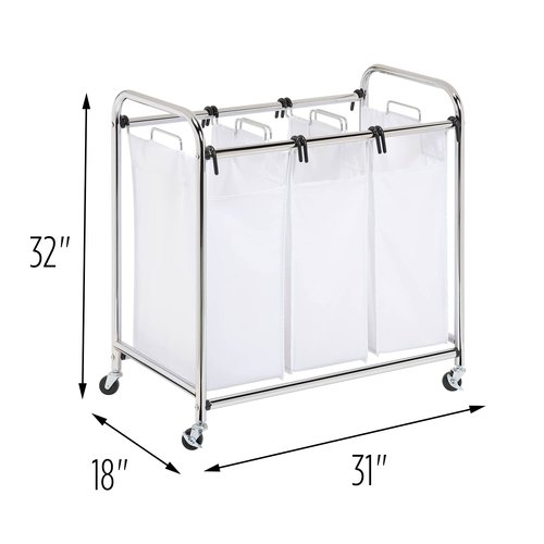 Honey-Can-Do SRT-01235 Heavy-Duty Triple Laundry Sorter, Chrome/White 70 lbs