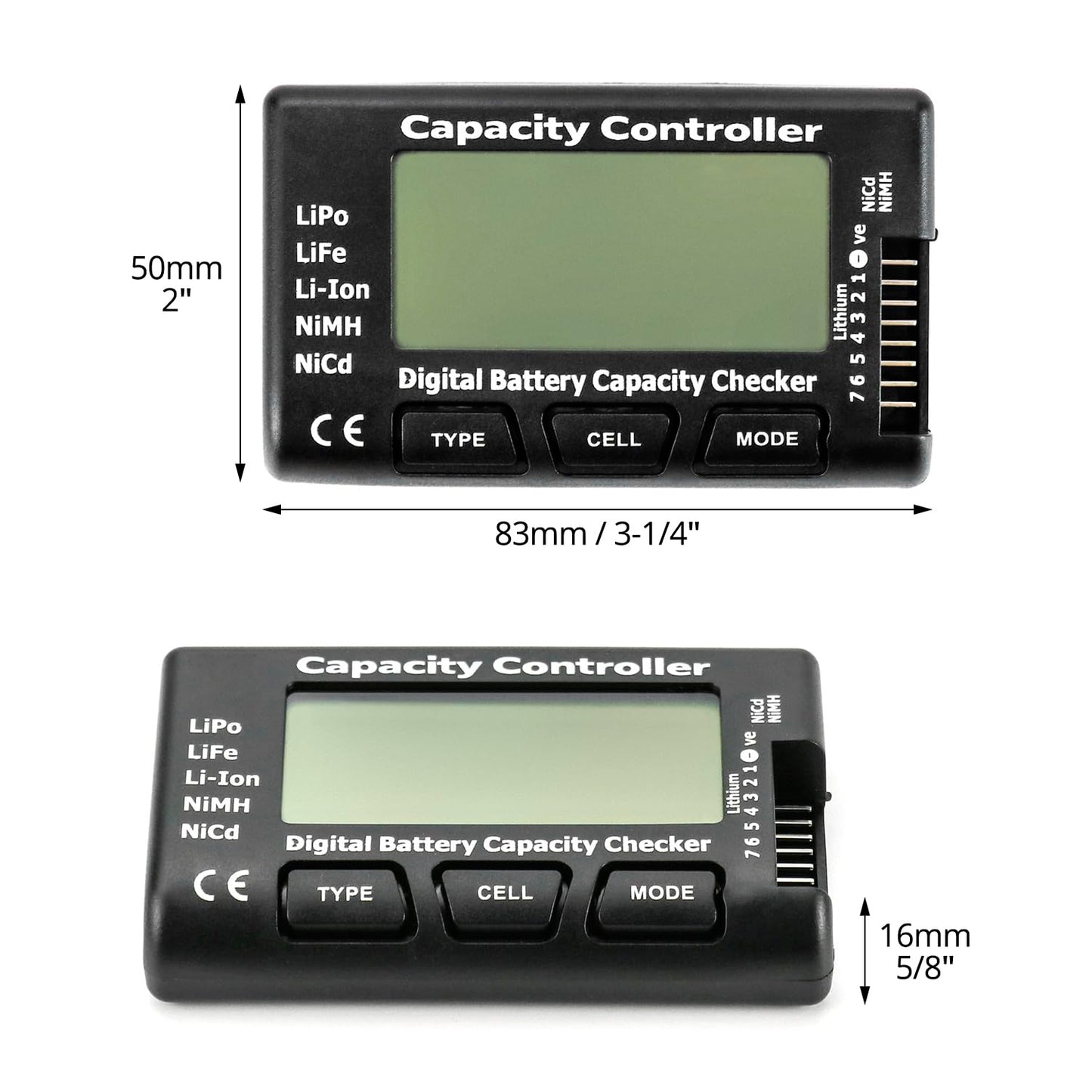 27S 2 Pack, QWORK RC Battery Capacity Checker LiPo Liion NiMH MultiMode Voltage Display for Drone, RC Car & Airplane