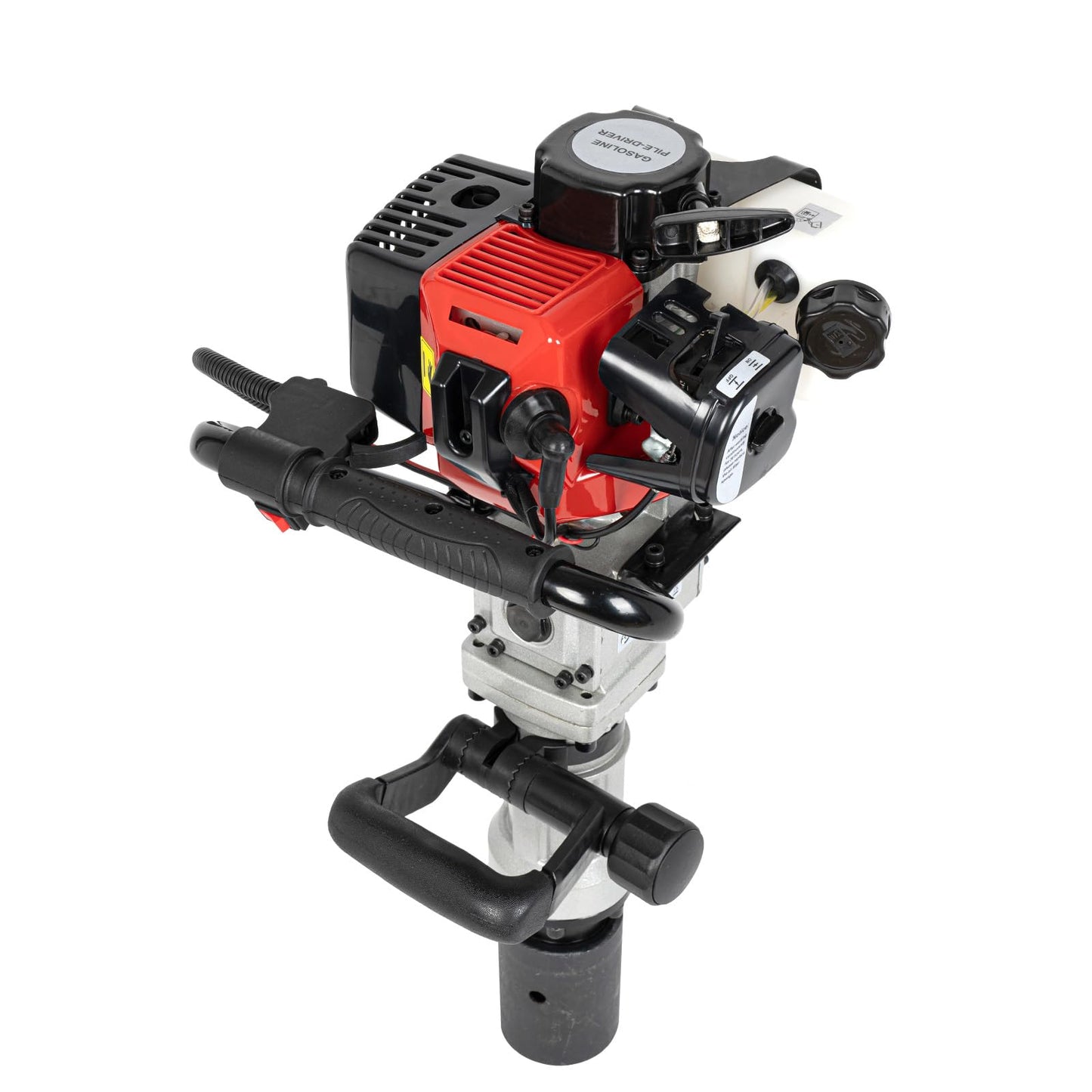 Gas Powered T Post Driver 2 Stroke 32.6CC 1.2HP Gas Post Pounder Pile Driver Heavy Duty Single Cylinder Air Cooled Fence Post Driver Hammer with 2 Piling Heads