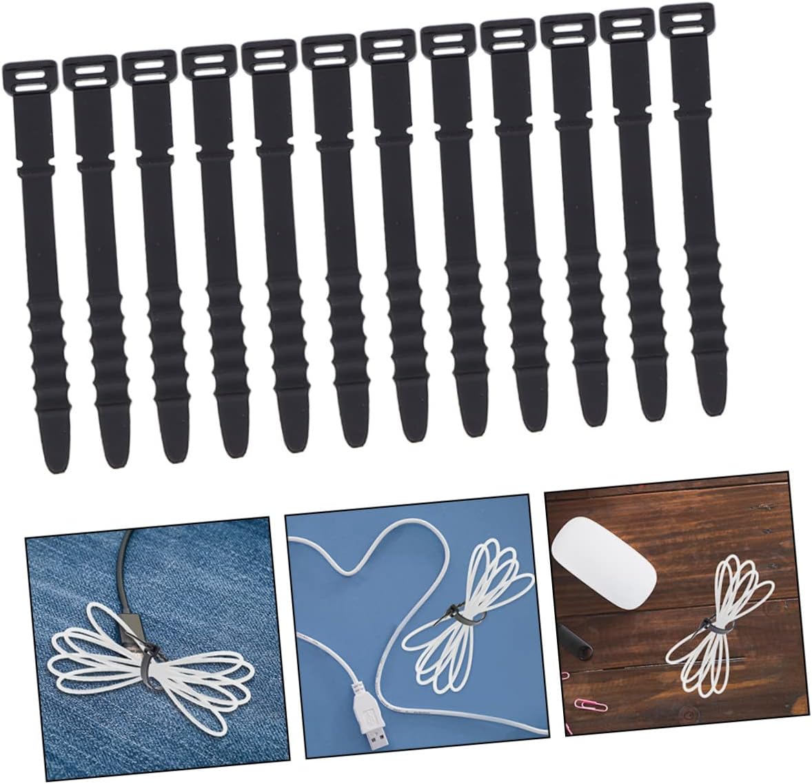 12pcs Silicone Cable Organizer Winder for USB and Headphone Cords Flexible Data Cable Holders for Desk Nightstand