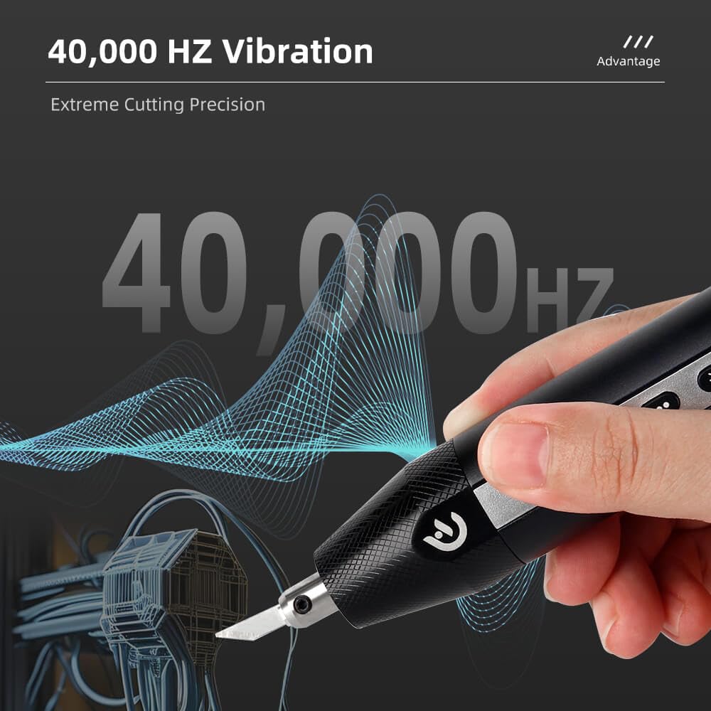 Hanboost C1 Wireless Ultrasonic Cutter, 40,000Hz Electric Craft Knife, 3 Power Modes & LED, Portable Hobby Tool for 3D Print Support Removal, Plastic Model, Leather, Wood & DIY Makers