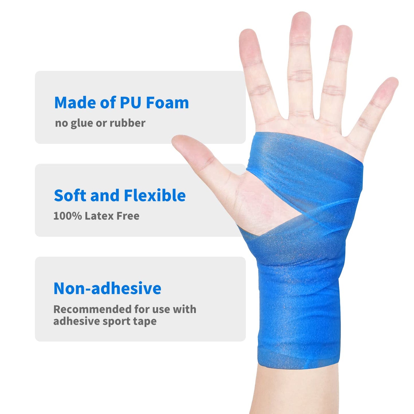 ADMITRY Pre Wrap Tape Athletic,3 Rolls X 22 Yards Blue Prewrap,Headbands for Hair,Foam Underwrap Sports Wrap