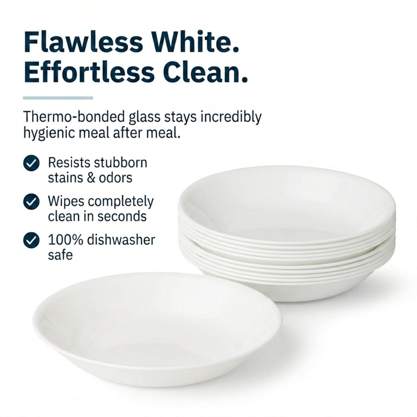 Corelle Vitrelle 6-Piece Bowl Set Triple Layer Glass and Chip Resistant, 20-Oz Lightweight Round Bowls, Winter Frost White