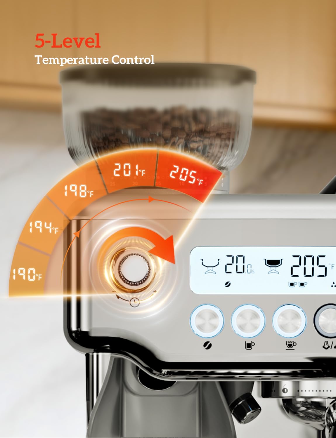 COUPLUX Espresso Machine with Grinder, 205℉ MAX Temp Control Expresso Coffee Machines 58MM Professional 15 Bar Espresso Maker with Milk Frother Steam Wand Perfect Americano Cappuccino & Latte for Home