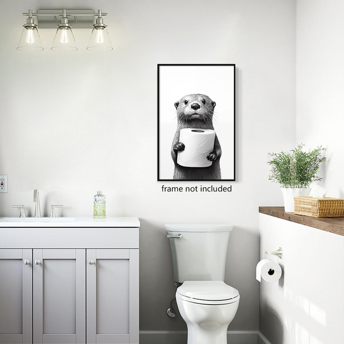 Otter Canvas Wall Art - Funny Black and White Animal Poster for Bathroom Decor | 12x16in Unframed