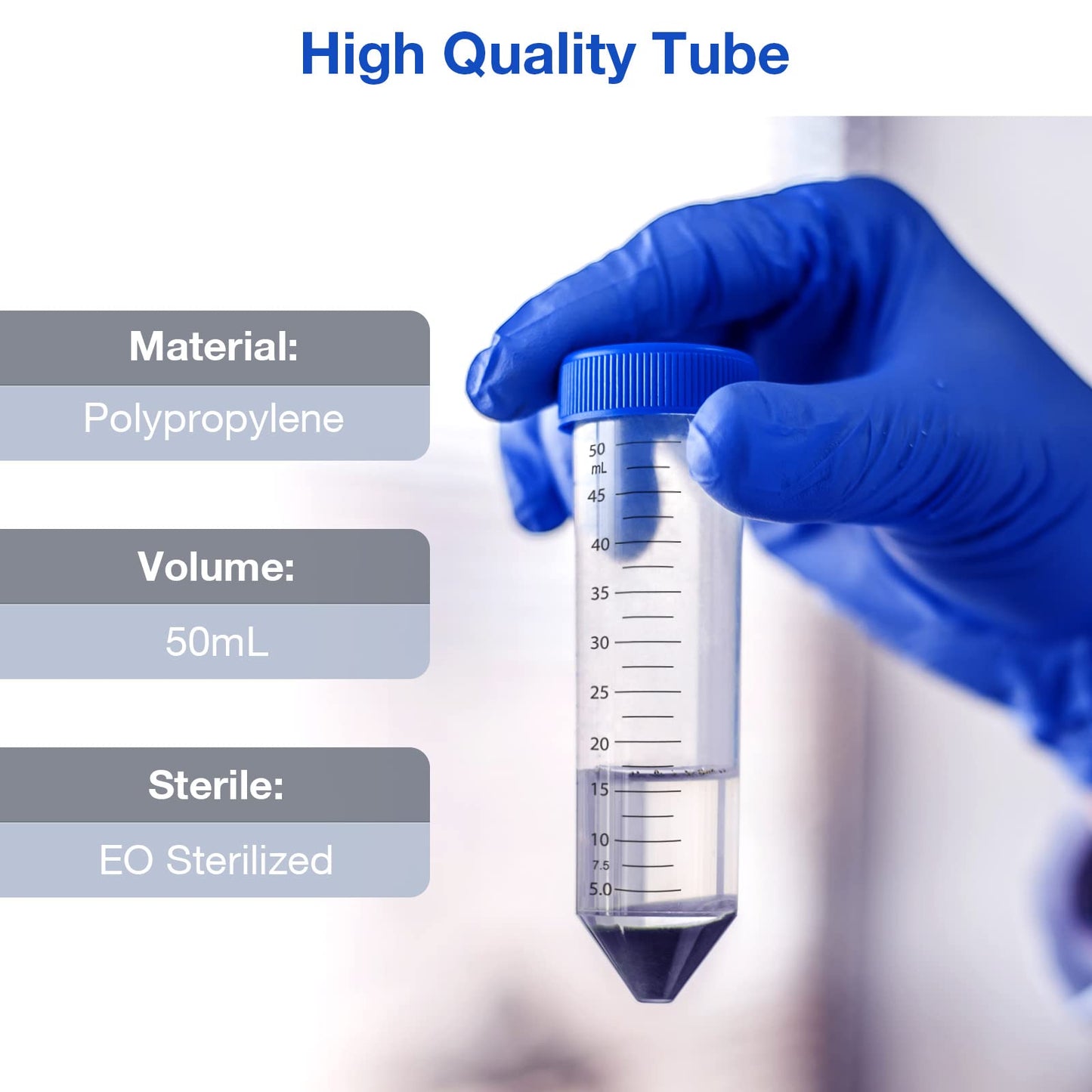 SimPure Centrifuge Tubes 50mL, Conical Tubes Sterile 25 PCS, Polypropylene, Leak-Proof Screw Caps, Plastic Container with Graduated and Write Marks, Non-pyrogenic, DNase/RNase Free, Human DNA-Free