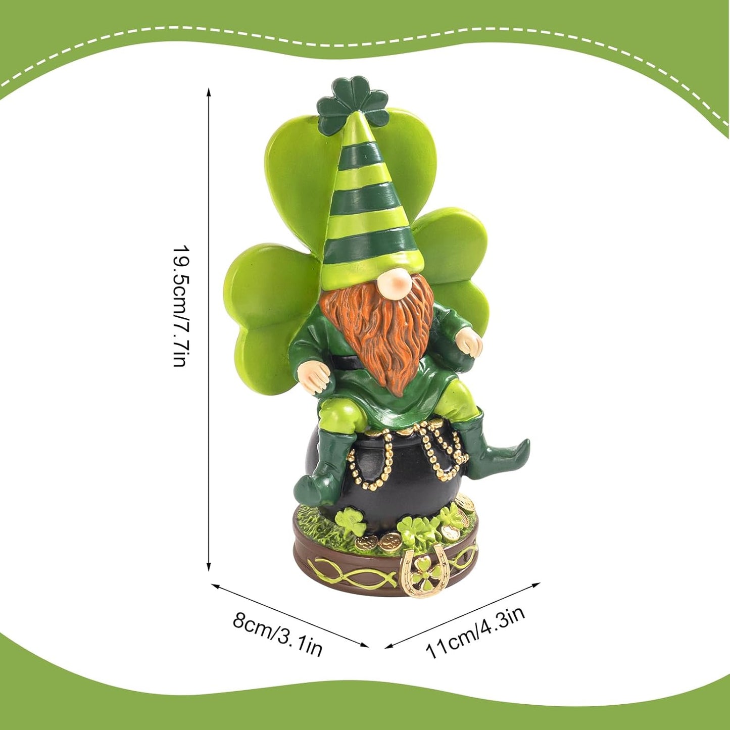 Skiennix St. Patrick's Day Gnomes - Resin Leprechaun Pot of Gold Figurines | Green Indoor Decor