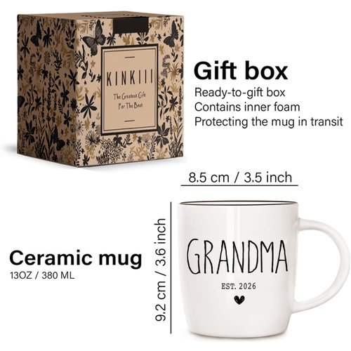 Kinkiii Promoted To Grandparents 2026 Mug Set, Grandma And Grandpa 2026 Ceramic Mugs, Pregnancy Announcement for Grandparent Mug Set, Grandma And Grandpa Announcement Gifts 13Oz