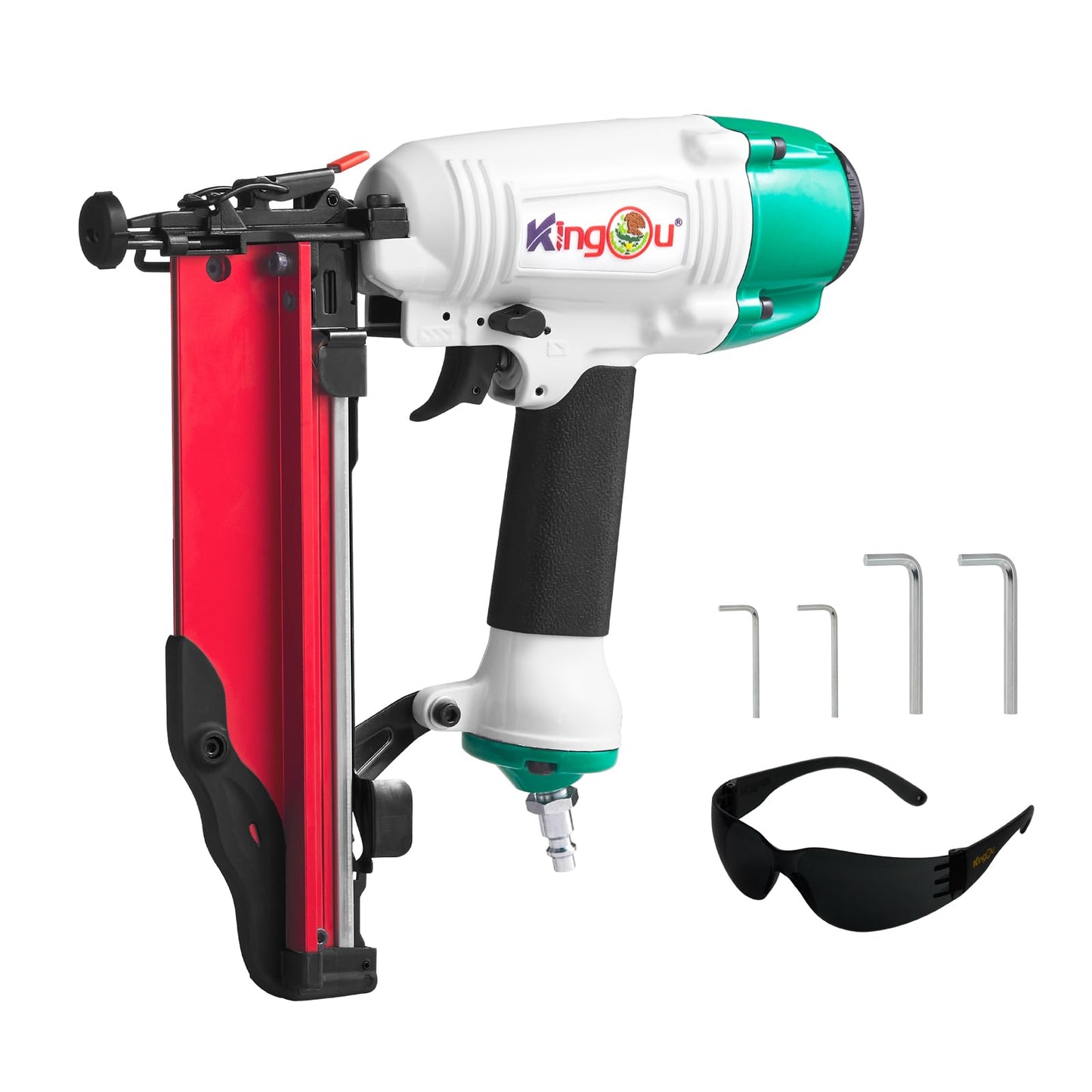 Kingou NT65-F Mexican Style 16 Gauge Pneumatic Finish Nailer, Lightweight 3.8lbs Pro Finish Nail Gun with 1″ to 2-1/2″ Finish Nails, Ideal for Molding, Chair Rail, Cabinetry and Trim Work